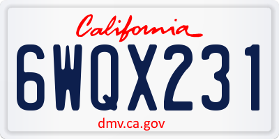 CA license plate 6WQX231