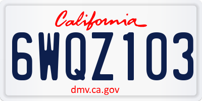 CA license plate 6WQZ103