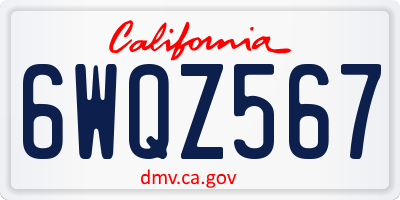 CA license plate 6WQZ567