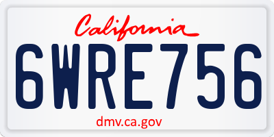 CA license plate 6WRE756