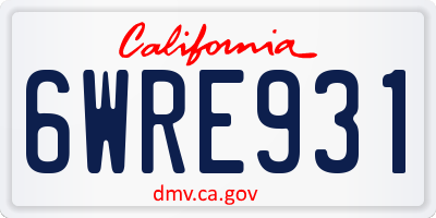 CA license plate 6WRE931