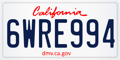 CA license plate 6WRE994