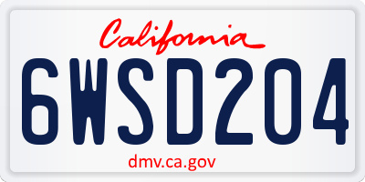 CA license plate 6WSD204