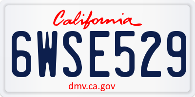 CA license plate 6WSE529