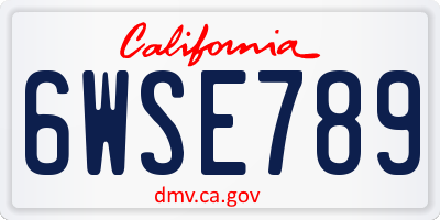 CA license plate 6WSE789
