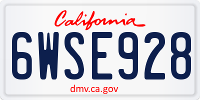CA license plate 6WSE928