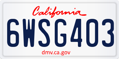 CA license plate 6WSG403