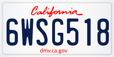 CA license plate 6WSG518
