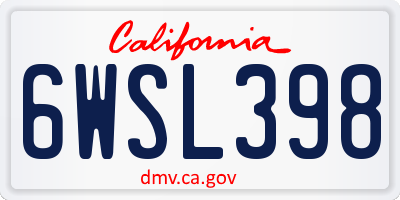 CA license plate 6WSL398