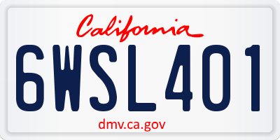 CA license plate 6WSL401