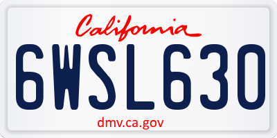 CA license plate 6WSL630