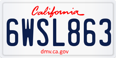 CA license plate 6WSL863