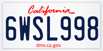 CA license plate 6WSL998