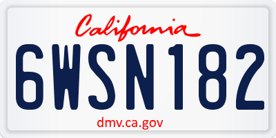 CA license plate 6WSN182