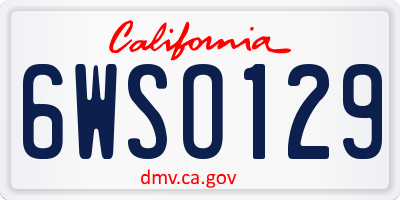 CA license plate 6WSO129