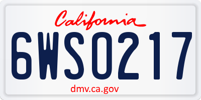 CA license plate 6WSO217