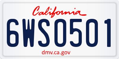 CA license plate 6WSO501