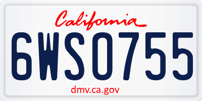 CA license plate 6WSO755