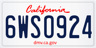 CA license plate 6WSO924