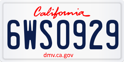 CA license plate 6WSO929