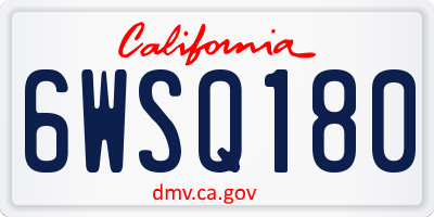 CA license plate 6WSQ180