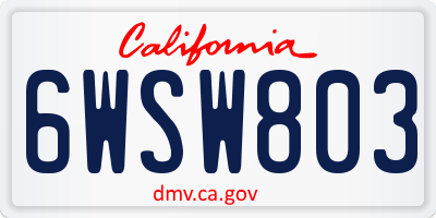 CA license plate 6WSW803