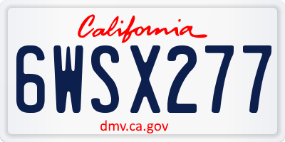 CA license plate 6WSX277