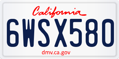 CA license plate 6WSX580