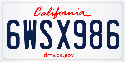 CA license plate 6WSX986