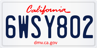 CA license plate 6WSY802