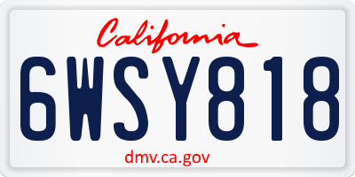 CA license plate 6WSY818