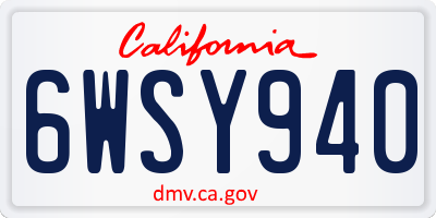CA license plate 6WSY940