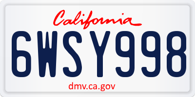 CA license plate 6WSY998