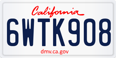 CA license plate 6WTK908