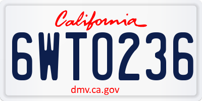 CA license plate 6WTO236