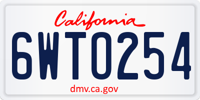 CA license plate 6WTO254