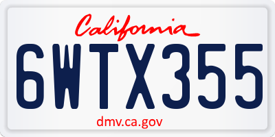 CA license plate 6WTX355