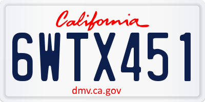 CA license plate 6WTX451