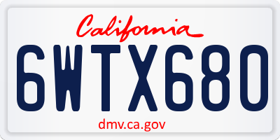 CA license plate 6WTX680