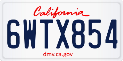 CA license plate 6WTX854