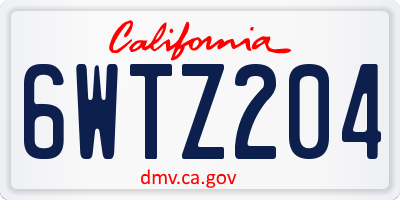 CA license plate 6WTZ204