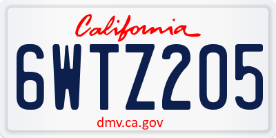 CA license plate 6WTZ205