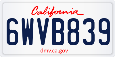 CA license plate 6WVB839