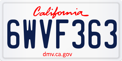 CA license plate 6WVF363
