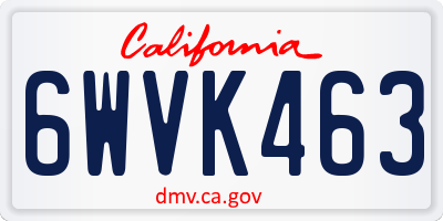 CA license plate 6WVK463