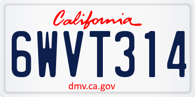 CA license plate 6WVT314