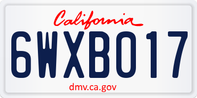 CA license plate 6WXB017