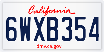 CA license plate 6WXB354