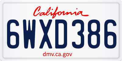 CA license plate 6WXD386