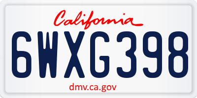 CA license plate 6WXG398